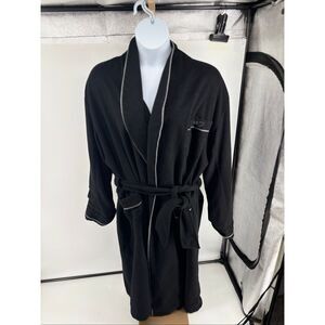 Intimo Luxe 100% Cashmere Robe Wrap Belt Black Gray Piping Men's XL